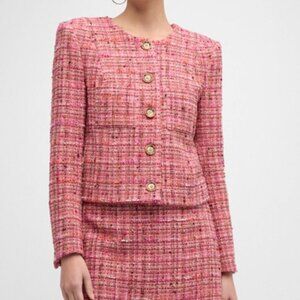 Veronica Beard Lars Metallic Tweed Jacket 6 Pink Multicolor Cropped Blazer